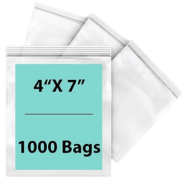 LDPE 2 mil Reclosable Zipper Poly Bags 4X7 inches 1000 Bags